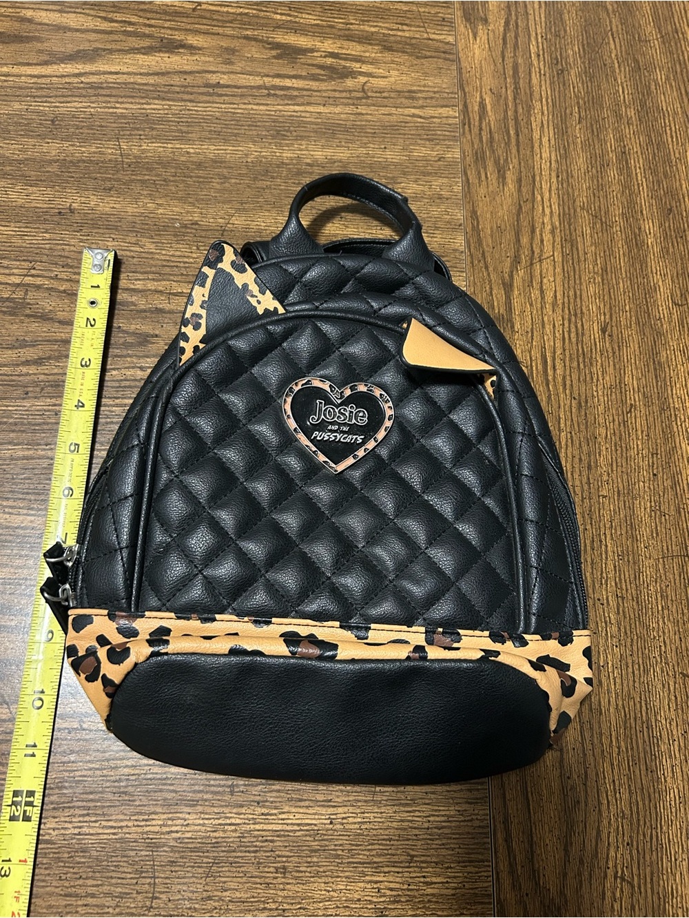 Josie and Pussycats Black Quilted Mini Backpack with Leopard-Print Trim #1